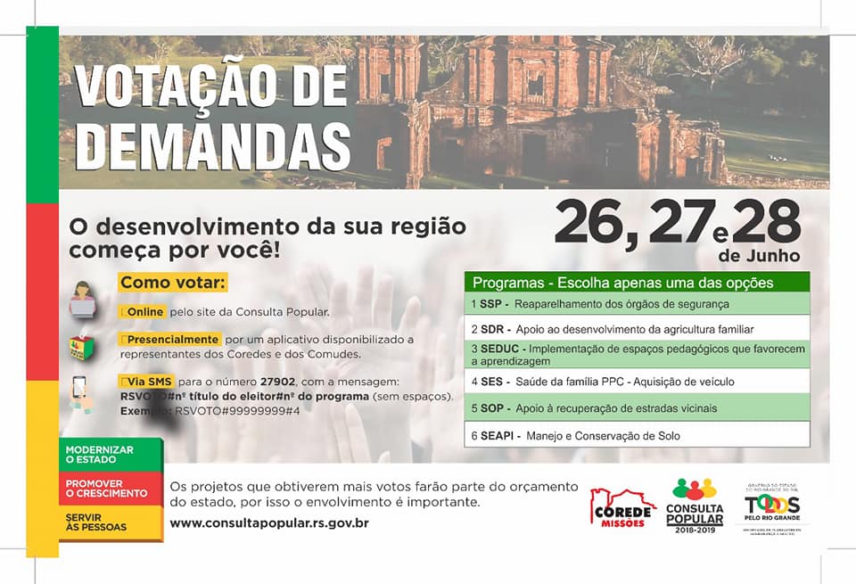 Consulta Popular: gaúchos podem escolher destino de investimentos a partir desta terça