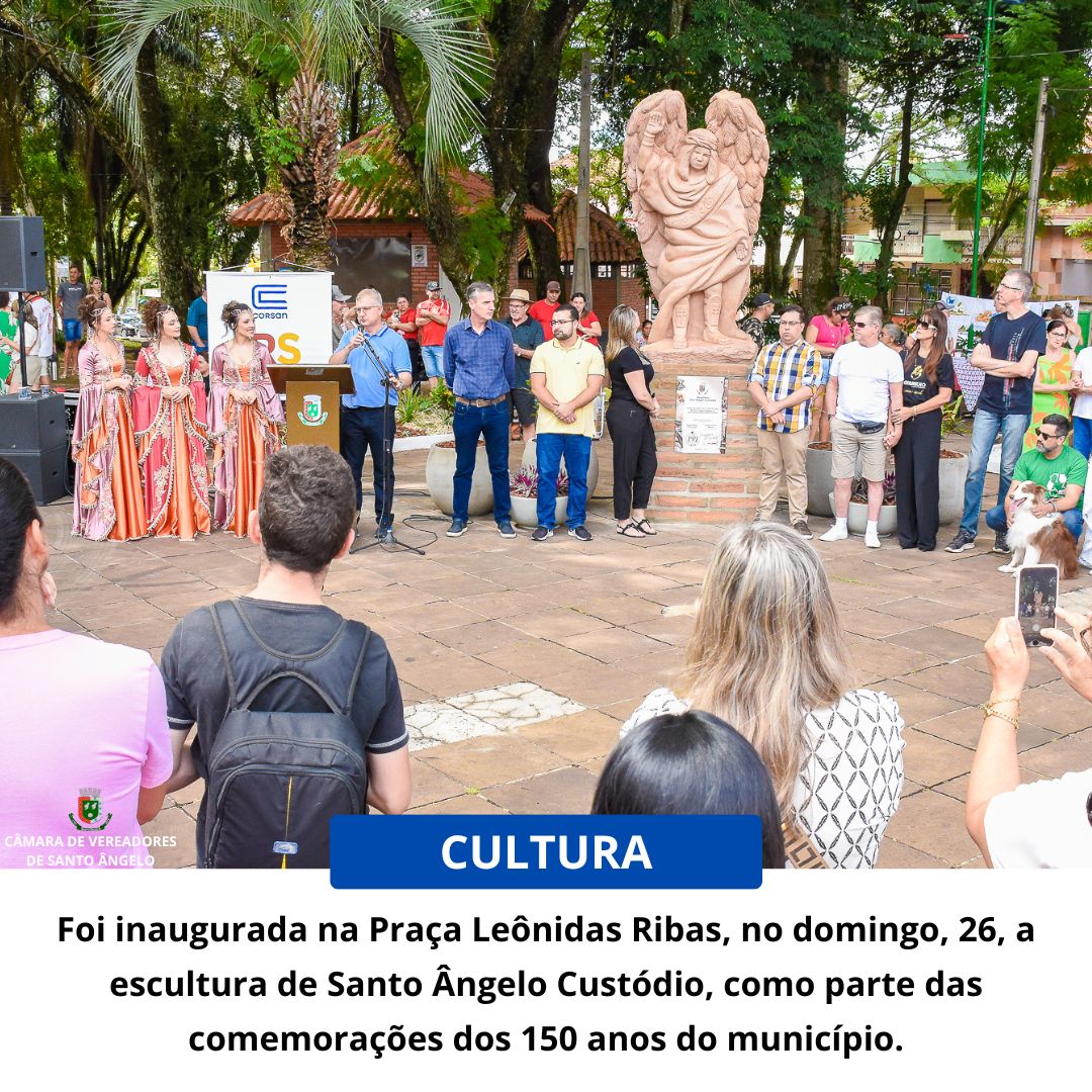 Inaugurada no último domingo, 26,  na Praça Leônidas Ribas a escultura de Santo Ângelo Custódio, o Anjo da Guarda