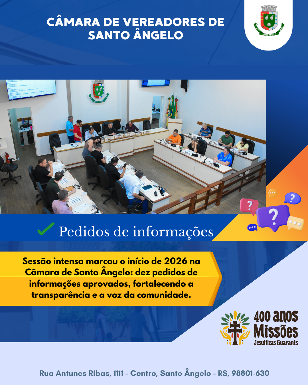 Primeira sessão de 2026 aprova dez pedidos de informações e reafirma compromisso público